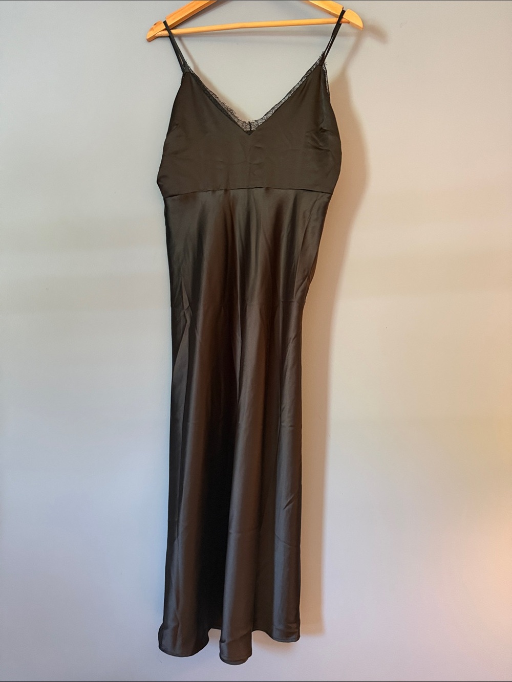 Zara Satin Slip Dress with Lace Trim - Black NWT Size Large